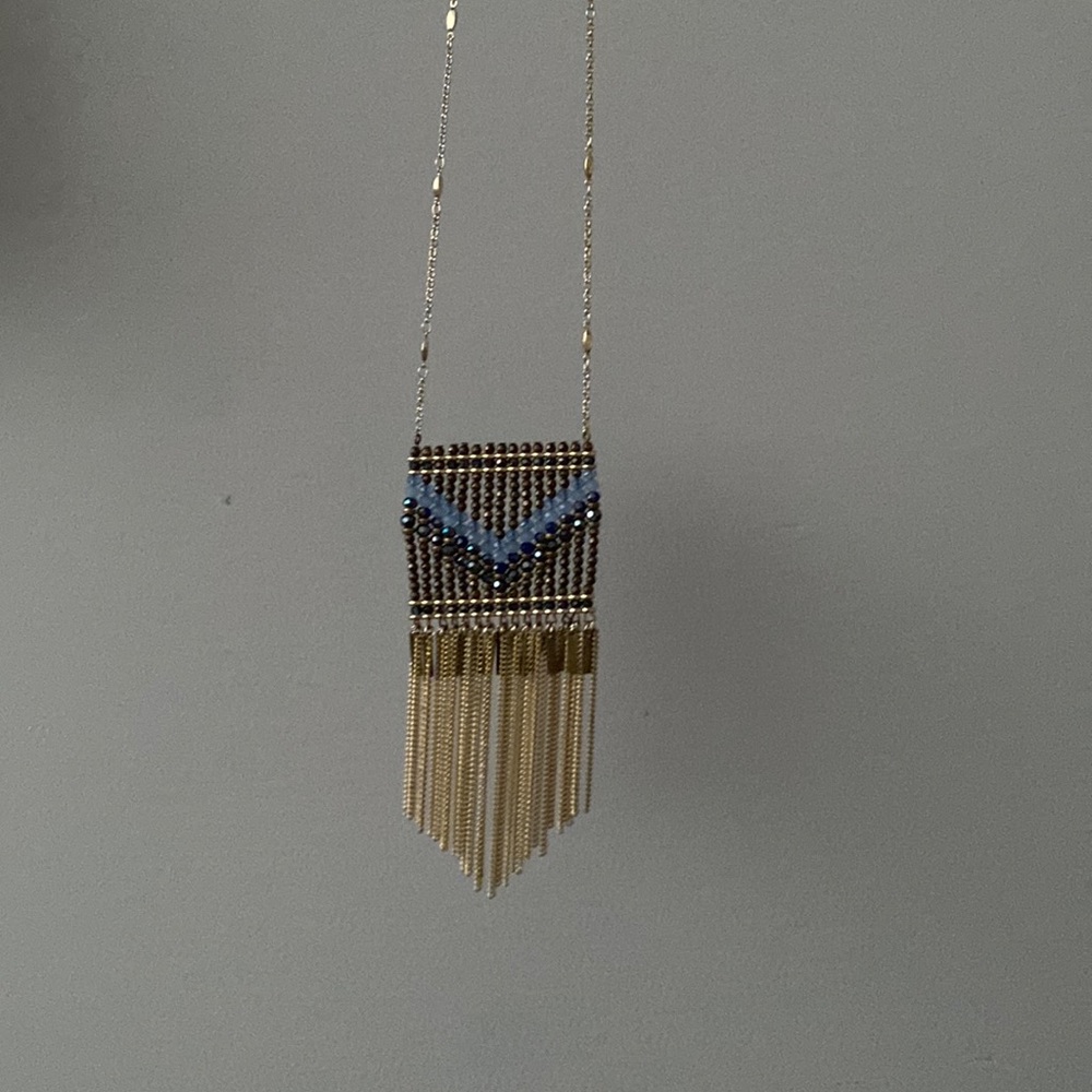 WHBM gold blue beaded necklace